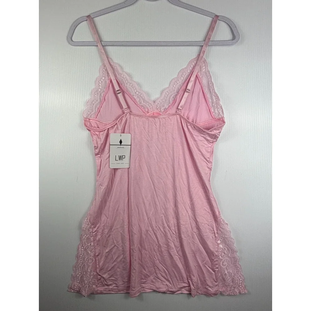 Women's XL Pink Lace Trim Nightgown Cotton Stretch‎ Coquette Sleepwear Chemise